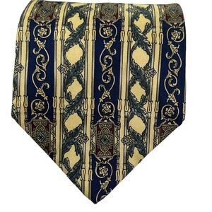 Savile Row Men's Necktie Navy Blue Yellow Green 59.5"